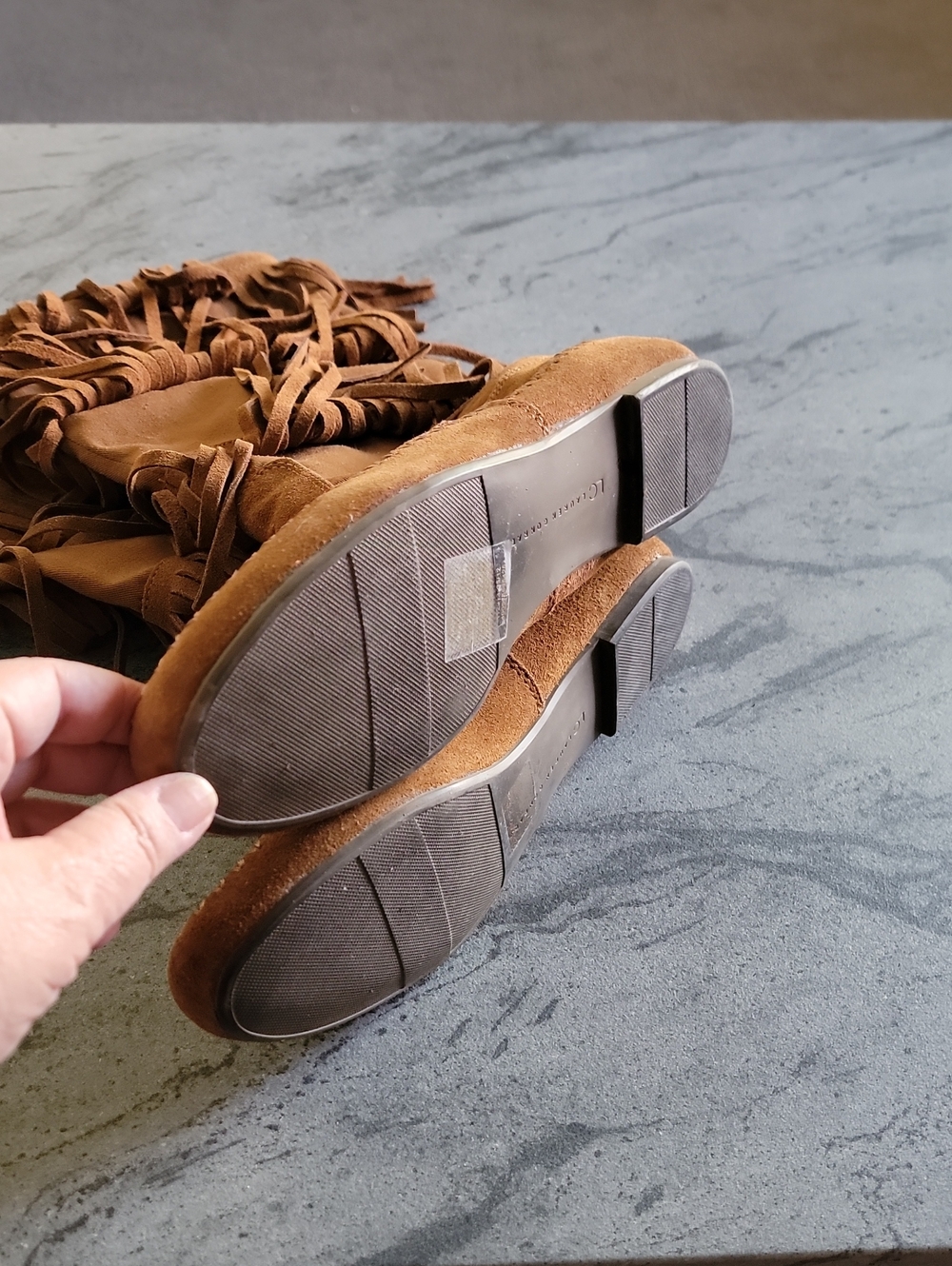 LAUREN CONRAD Fringed Moccasin Suede Boots Brown Size 8.5M - Picture 7 of 12